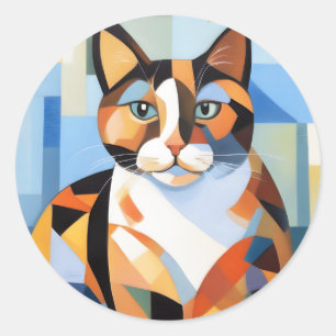 Cubist Calico Cat Composition Painting Classic Round Sticker