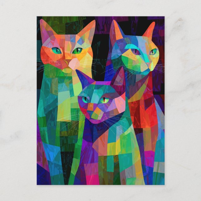Cubist Cat Sentinels Holiday Postcard (Front)