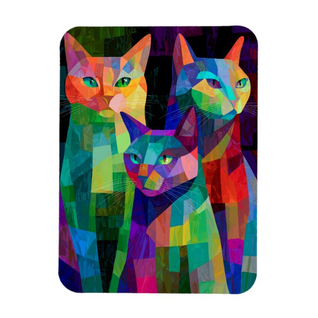 Cubist Cat Sentinels Magnet (Vertical)