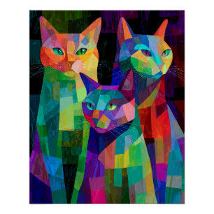 Cubist Cat Sentinels Poster