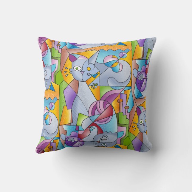Cubist Cats - The Mininos Throw Pillow (Back)