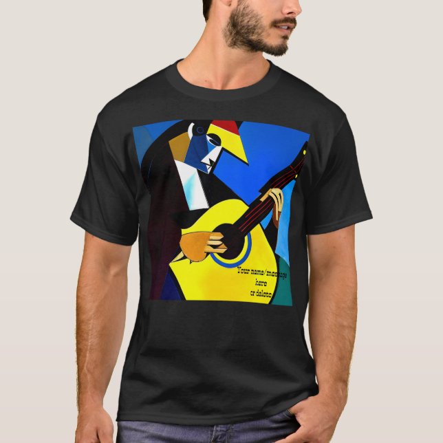 Cubist guitar player. Editable text. T-Shirt (Front)