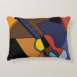 Cubist Guitar Surrealism Painting. Accent Pillow