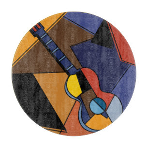 Cubist Guitar Surrealism Painting. Cutting Board
