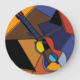 Cubist Guitar Surrealism Painting. Large Clock