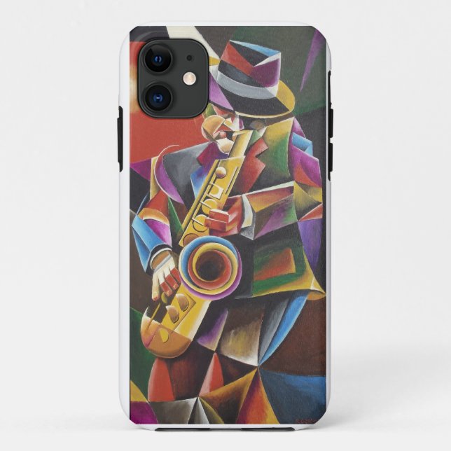 Cubist Jazz Sax Fine Art iPhone Case (Back)