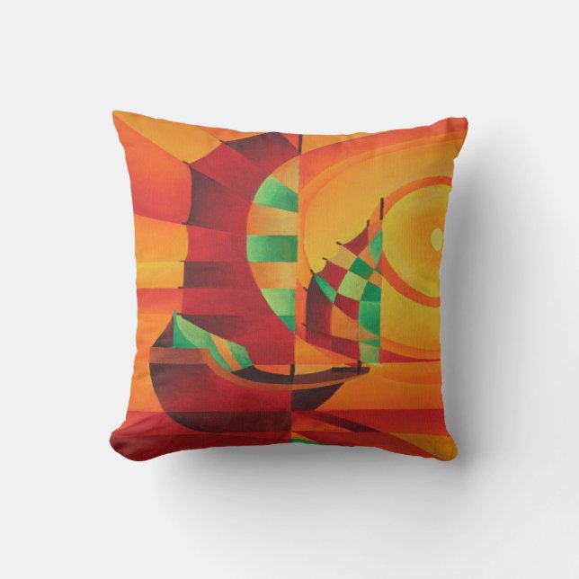 Cubist Junks On The Red Sea Throw Pillow (Front)