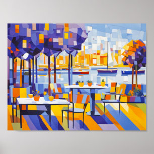 Cubist Outdoor Cafe with Tables Poster