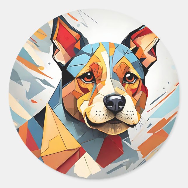 Cubist Terrier Dog Classic Round Sticker (Front)