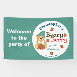 Cub's Strawberries Beary Berry First Birthday  Banner