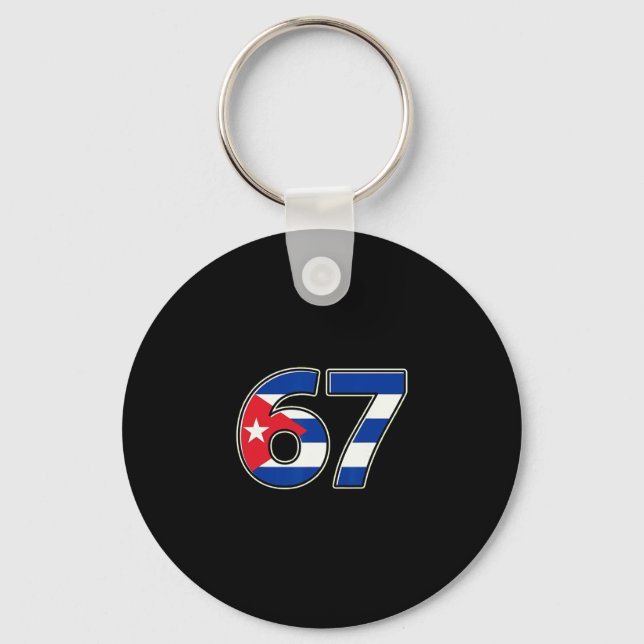 Cuby Flag Number 67 Birthday Year  Keychain (Front)