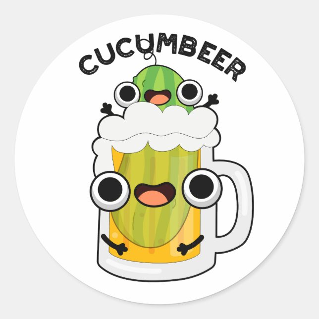 Cucum-beer Funny Beer Pun  Classic Round Sticker (Front)
