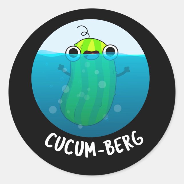 Cucum-berg Funny Cucumber Pun Dark BG Classic Round Sticker (Front)