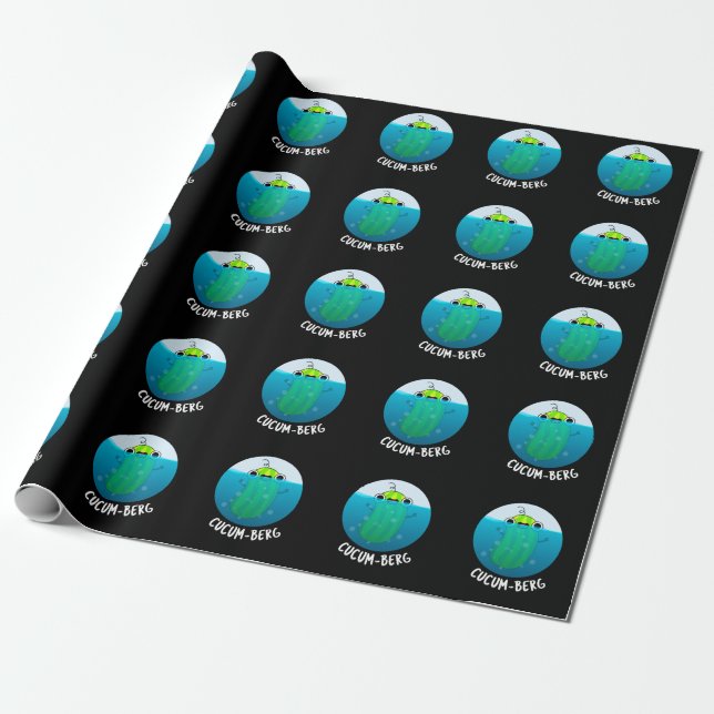 Cucum-berg Funny Cucumber Pun Dark BG Wrapping Paper (Unrolled)