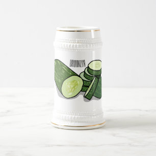 Cucumber cartoon illustration beer stein