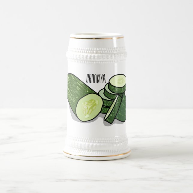 Cucumber cartoon illustration  beer stein (Center)