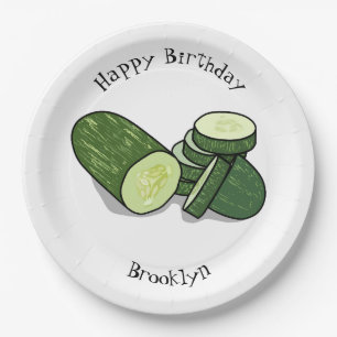 Cucumber cartoon illustration  paper plate