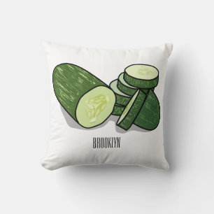Cucumber cartoon illustration throw pillow