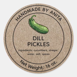 Cucumber Dill Pickles Jar Label Kraft Paper Style
