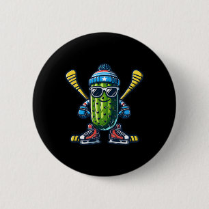 Cucumber Ice Hockey Cool Pickle Skater 2 Inch Round Button
