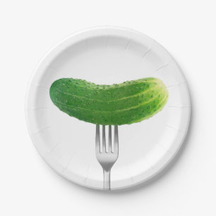 Cucumber on a fork paper plate