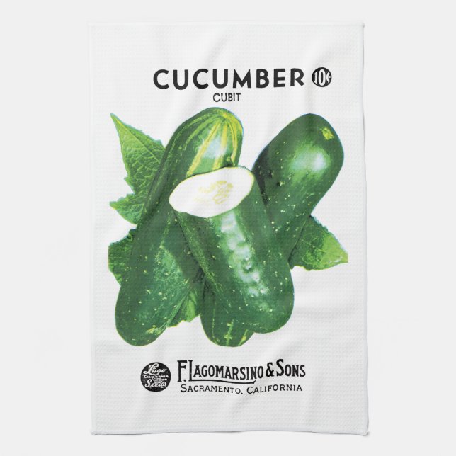 Cucumber Seed Packet Label Kitchen Towel (Vertical)