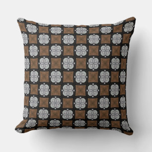 Cucumber Slice Grey and Black over Brown Design Throw Pillow