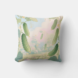 Cucumber Vine Garden Whimsical Throw Pillow