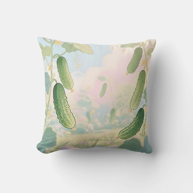 Cucumber Vine Garden Whimsical Throw Pillow (Front)