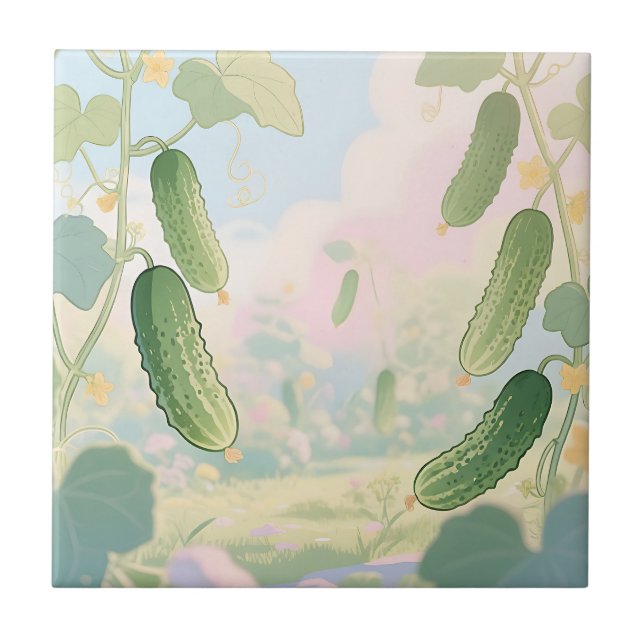 Cucumber Vine Garden Whimsical Tile (Front)