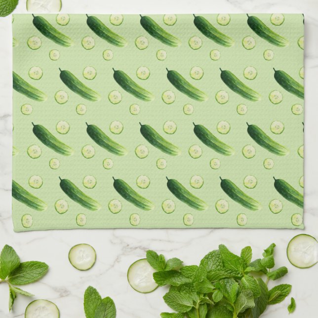 Cucumbers, cukes, green vegetables kitchen towel (Folded)
