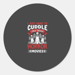 Cuddle and Watch Horror Movies Skeleton Halloween  Classic Round Sticker