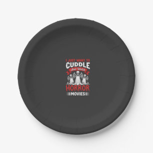 Cuddle and Watch Horror Movies Skeleton Halloween  Paper Plate