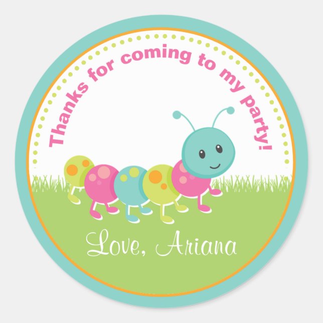 Cuddle Bug Birthday Party Favour Tag Sticker (Front)