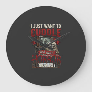 Cuddle Horror Movies Halloween Skulls Retro Tv Mon Large Clock