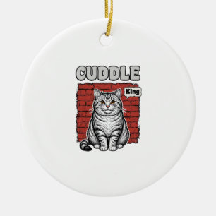 Cuddle King Vintage Cat Shirt Design_1 Ceramic Ornament