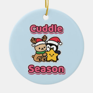 Cuddle Season Cute Reindeer and Penguin Star Ceramic Ornament