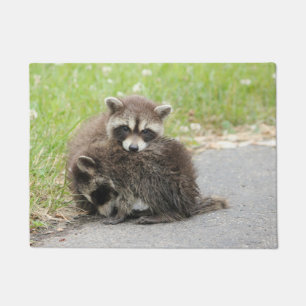 Cuddling Baby Raccoons Doormat