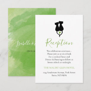 Cuddling Black Cats Loving Green Heart Reception Enclosure Card