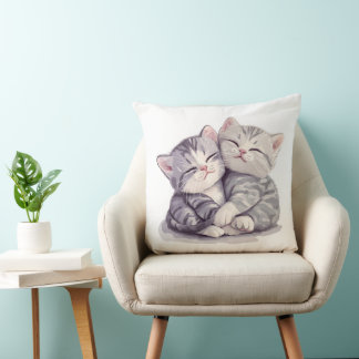 Cuddling British Shorthair Kittens Throw Pillow