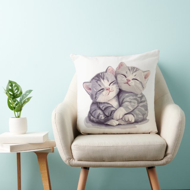 Cuddling British Shorthair Kittens Throw Pillow (Chair)