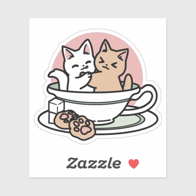 Cuddling Kitties in a Cup - Adorable Tea Time (Sheet)