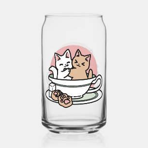 Cuddling Kitties in a Cup - Adorable Tea Time Can Glass