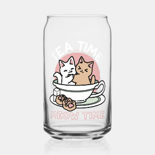 Cuddling Kitties in a Cup - Adorable Tea Time Can Glass
