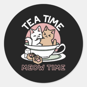 Cuddling Kitties in a Cup - Adorable Tea Time Classic Round Sticker