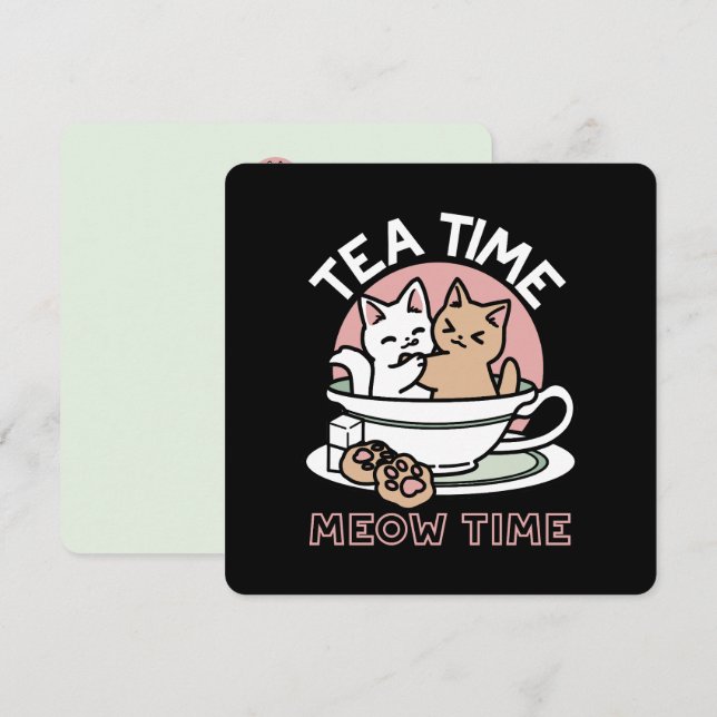 Cuddling Kitties in a Cup - Adorable Tea Time Invitation (Front/Back)