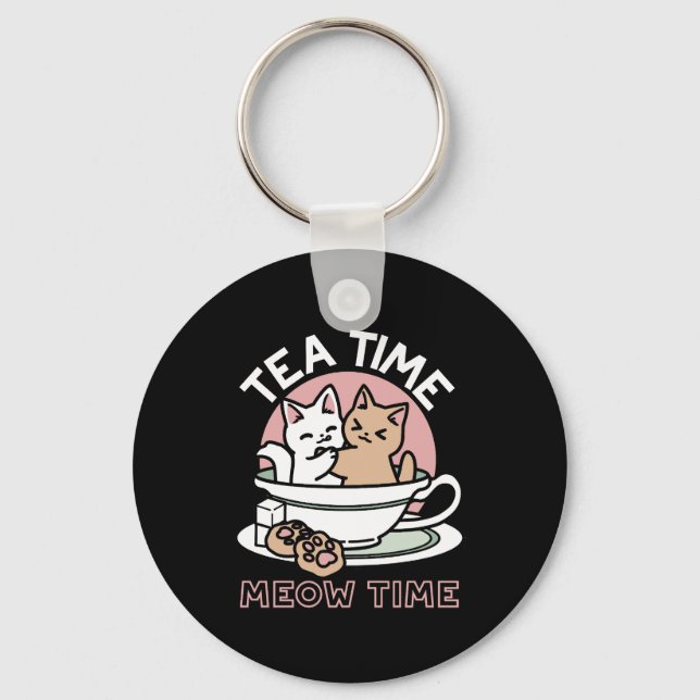 Cuddling Kitties in a Cup - Adorable Tea Time Keychain (Front)