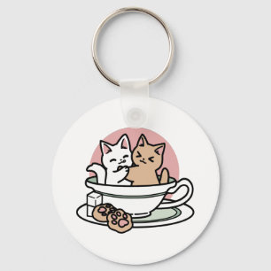 Cuddling Kitties in a Cup - Adorable Tea Time Keychain