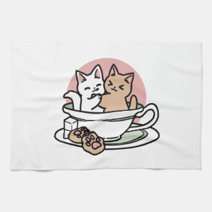 Cuddling Kitties in a Cup - Adorable Tea Time Kitchen Towel