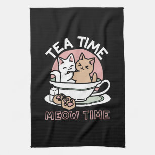 Cuddling Kitties in a Cup - Adorable Tea Time Kitchen Towel